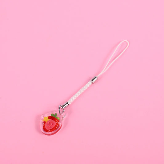 Strawberry Button Phone Charm